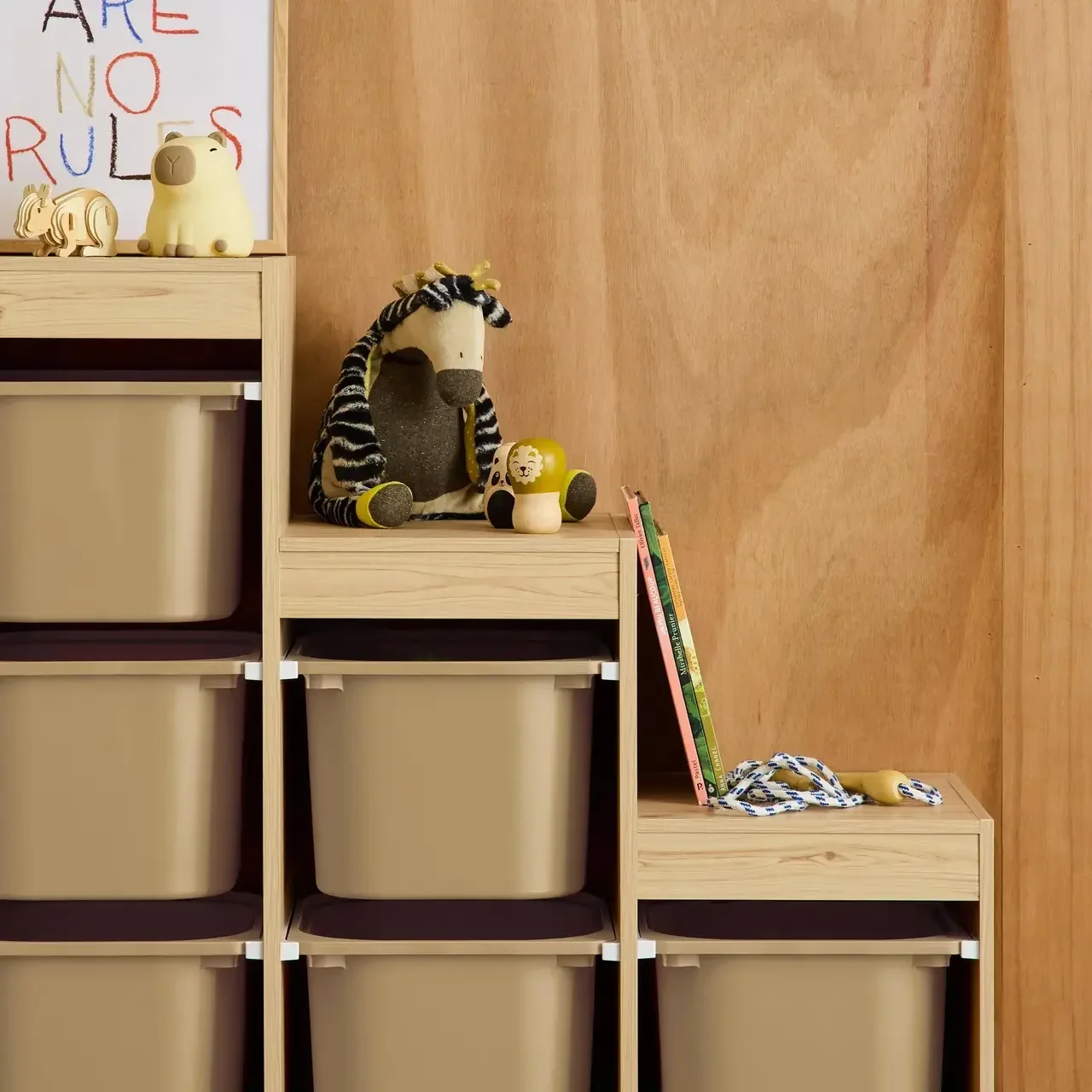 Mueble de almacenamiento escalonado infantil de madera con 6 cajones de colores