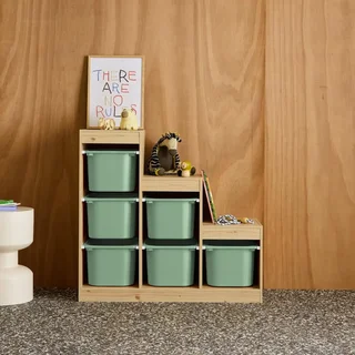 Mueble almacenamiento infantil escalera madera 6 cajas de colores