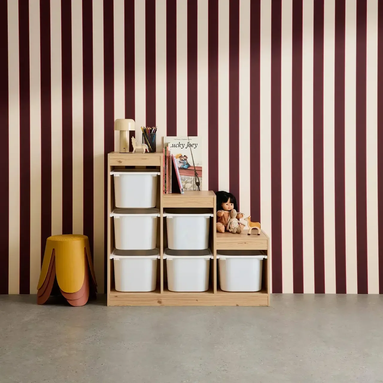 Meuble rangement enfant escalier 6 bacs Sora bois