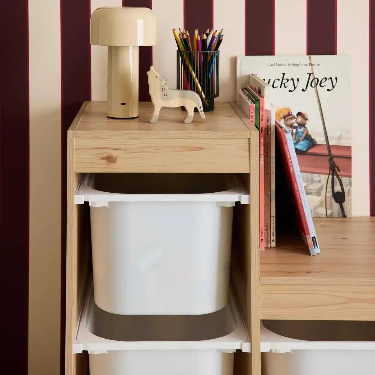 Meuble rangement enfant escalier 6 bacs Sora bois