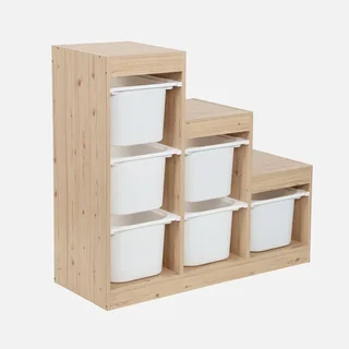 Meuble rangement enfant escalier 6 bacs Sora bois