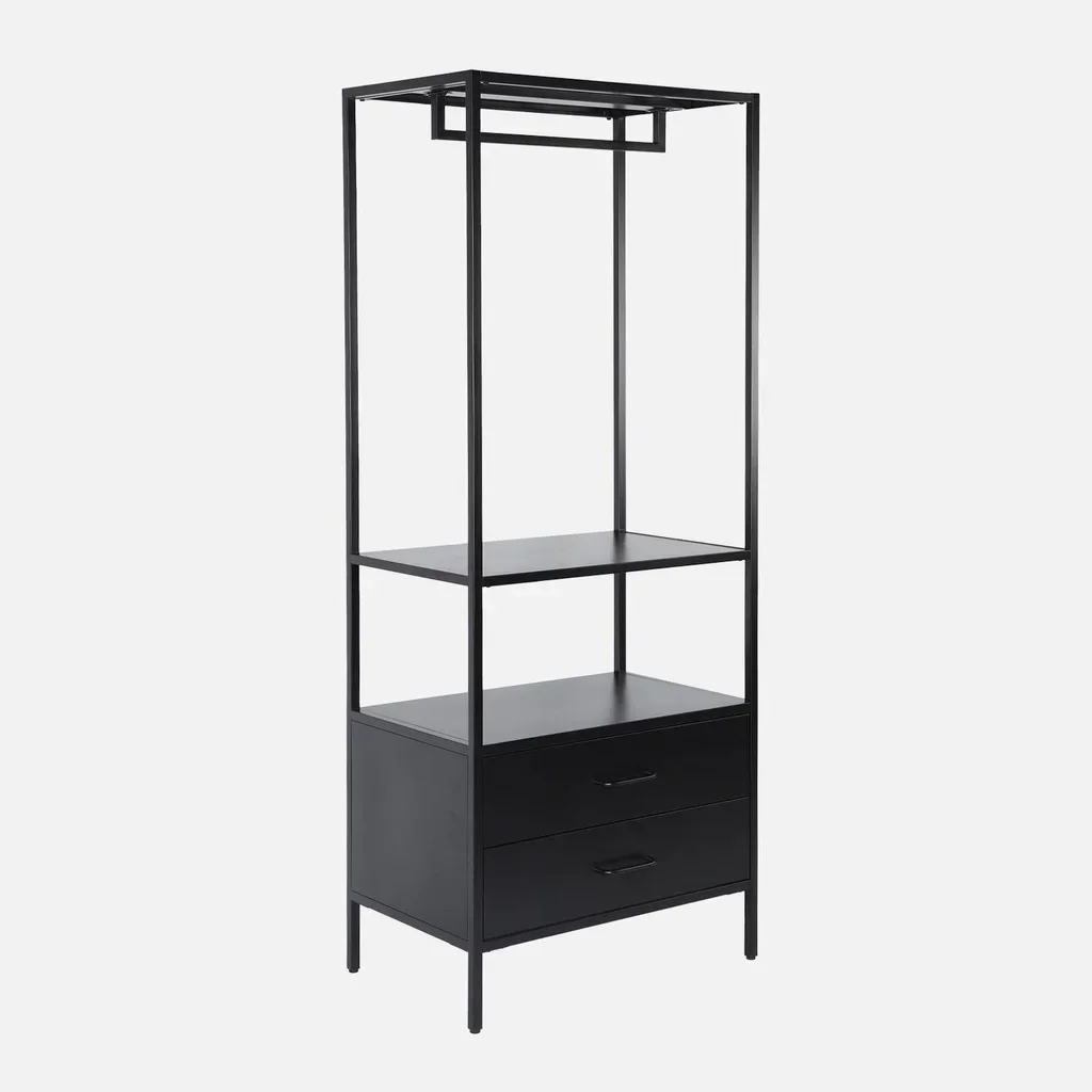 Meuble entrée industriel noir penderie tiroirs acier mat