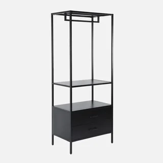 Meuble entrée industriel noir penderie tiroirs acier mat