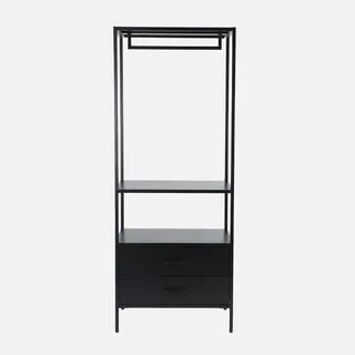 Meuble entrée industriel noir penderie tiroirs acier mat