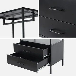 Meuble entrée industriel noir penderie tiroirs acier mat
