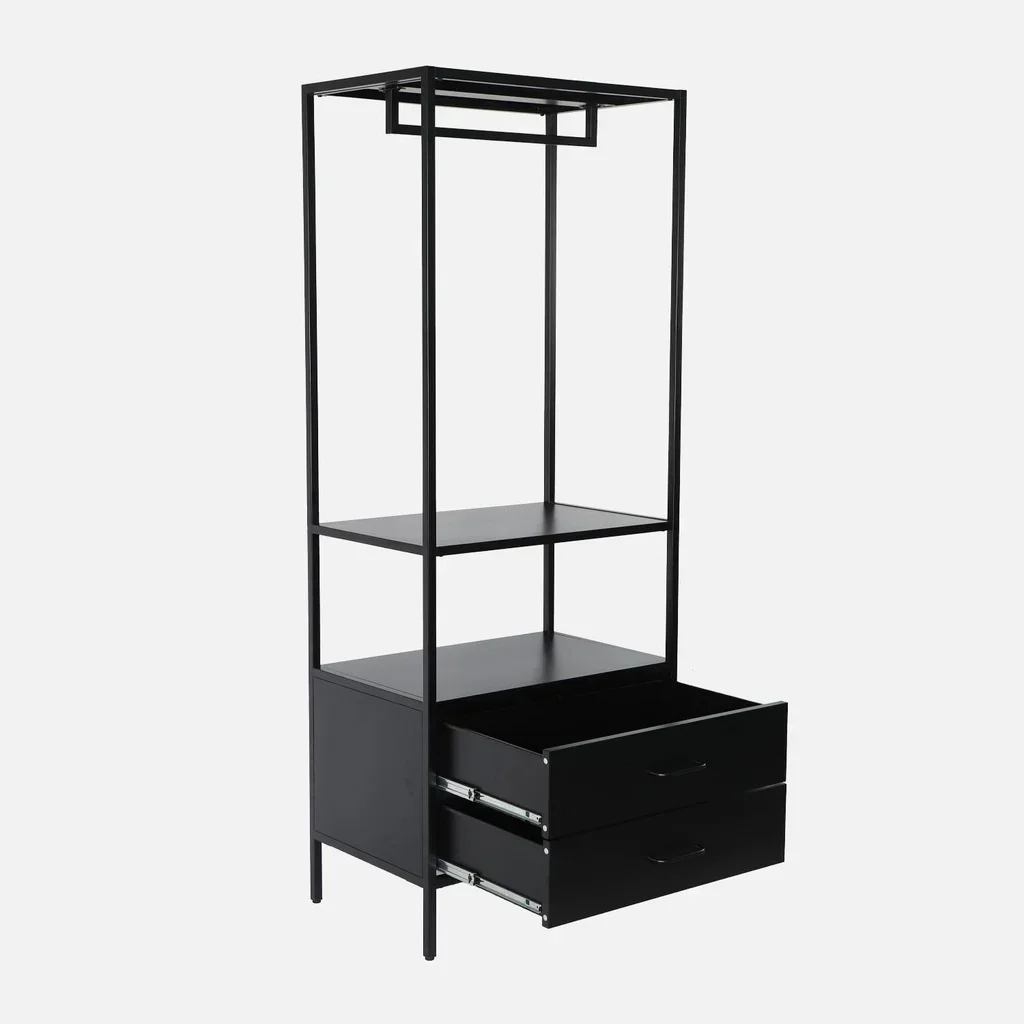 Meuble entrée industriel noir penderie tiroirs acier mat