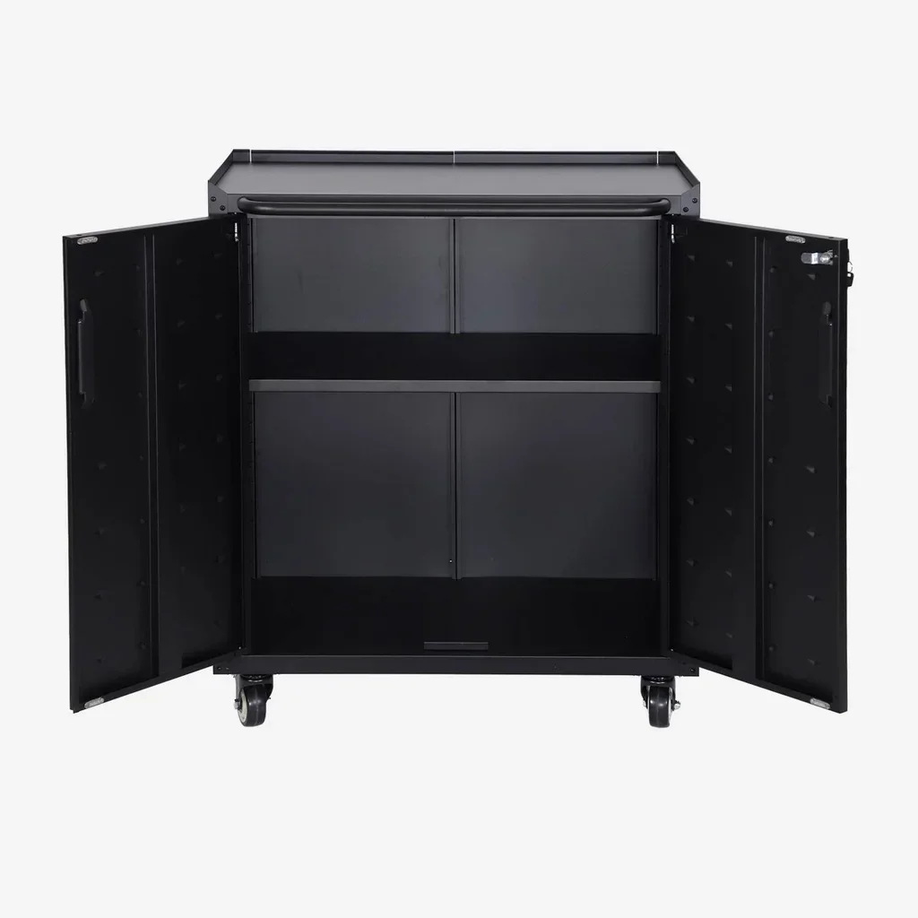 Meuble rangement garage acier 2 portes verrouillables roulettes