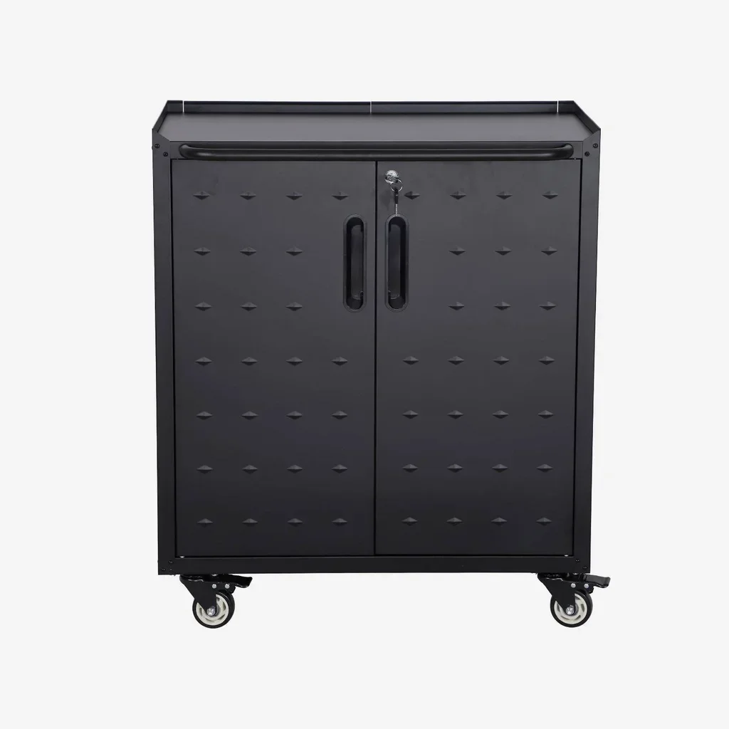 Meuble rangement garage acier 2 portes verrouillables roulettes