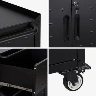 Meuble rangement garage acier 2 portes verrouillables roulettes