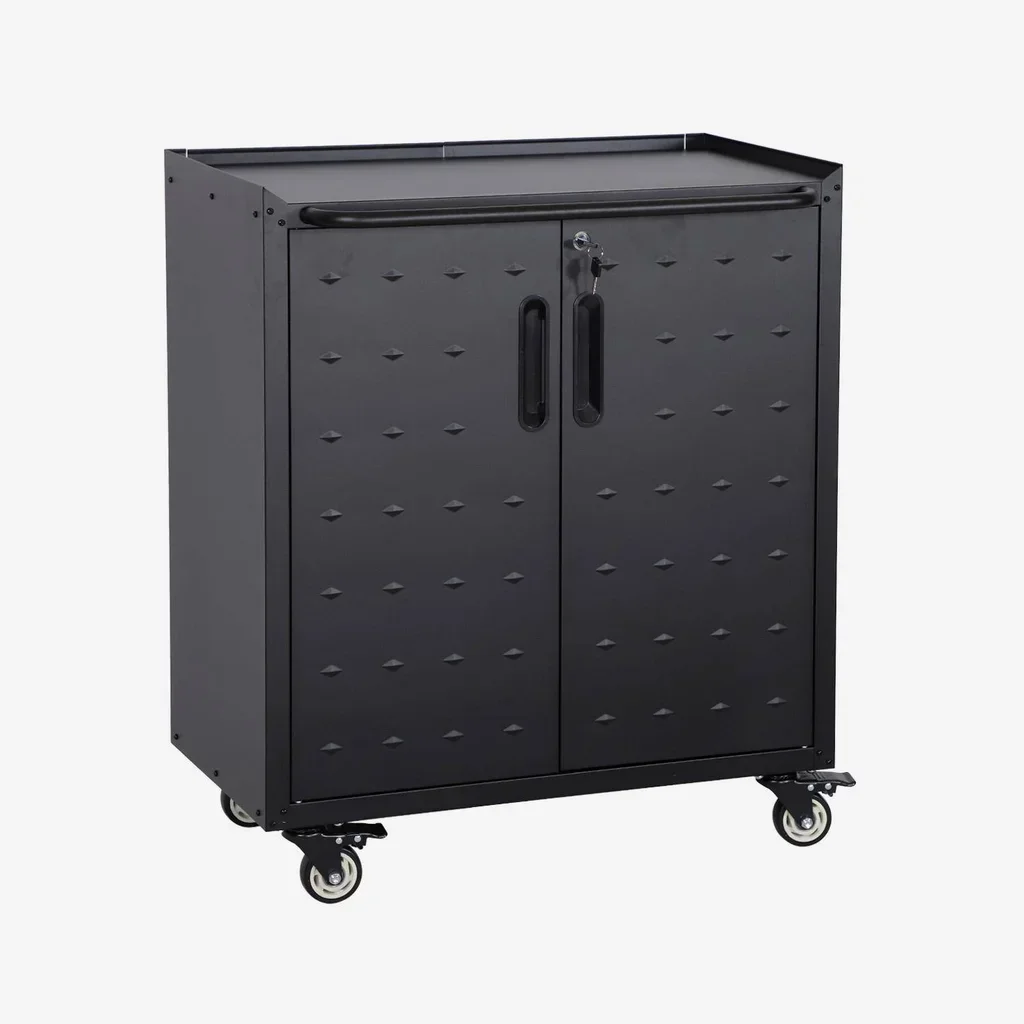 Meuble rangement garage acier 2 portes verrouillables roulettes