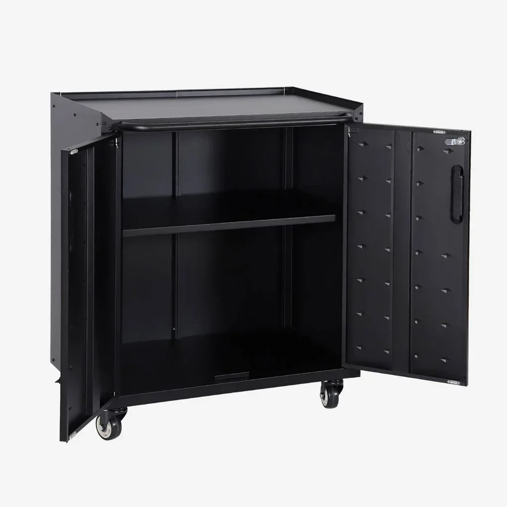 Meuble rangement garage acier 2 portes verrouillables roulettes
