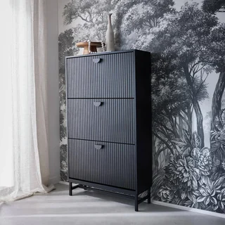 Meuble rangement chaussures 3 portes bois strié Bazalt