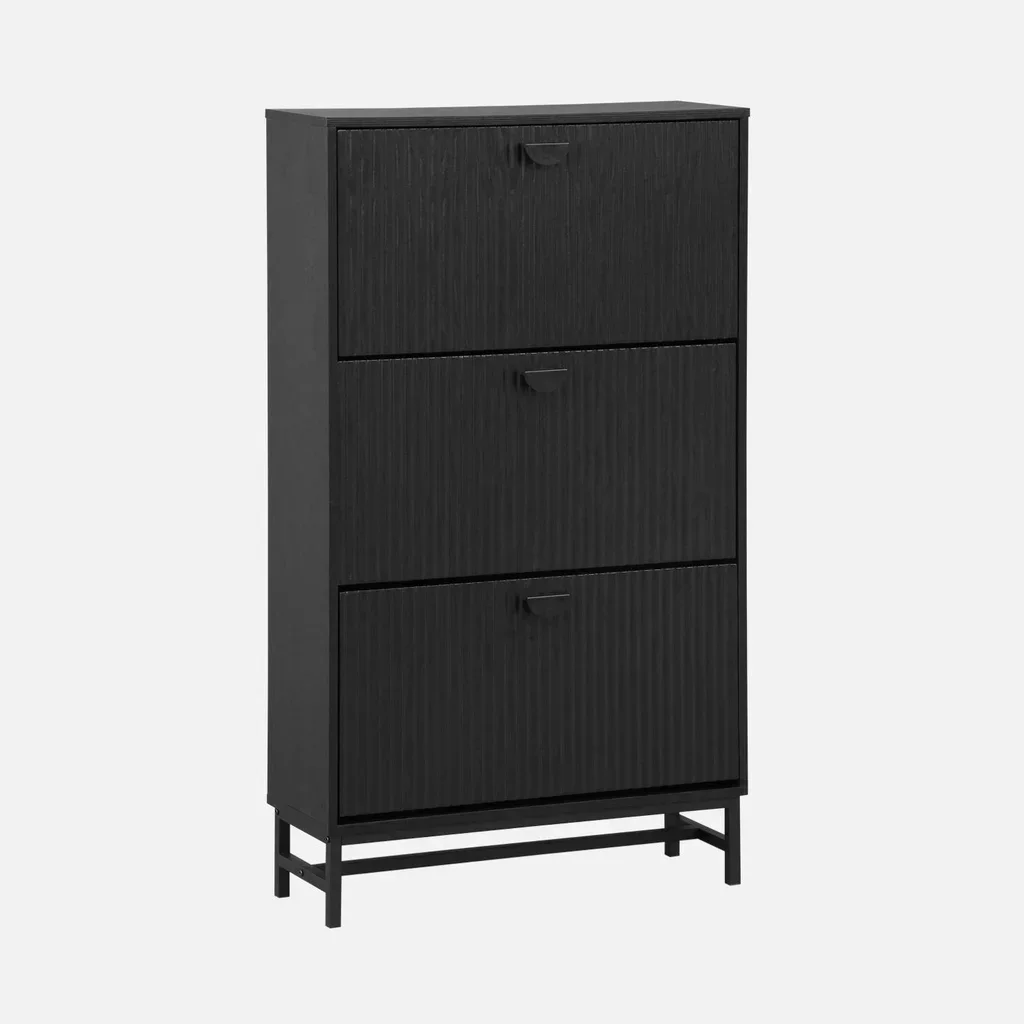 Meuble rangement chaussures 3 portes bois strié Bazalt