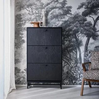 Meuble rangement chaussures 3 portes bois strié Bazalt