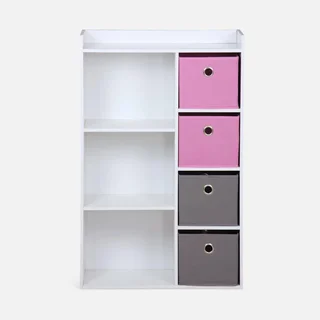 Meuble rangement enfant 4 casiers tissu gris bleu