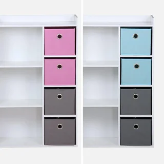 Meuble rangement enfant 4 casiers tissu gris bleu Camille