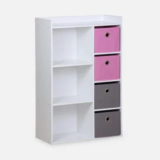 Meuble rangement enfant 4 casiers tissu gris bleu