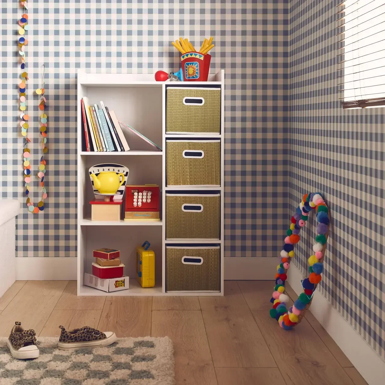 Meuble rangement enfant 4 paniers tressés fibre végétale naturel