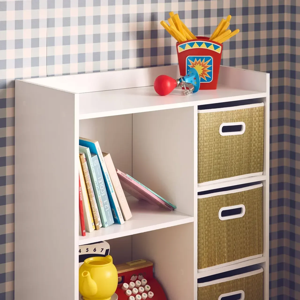 Meuble rangement enfant 4 paniers tressés fibre végétale naturel