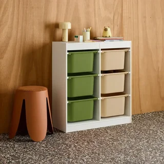 Meuble rangement enfant 6 bacs colorés jouets livres
