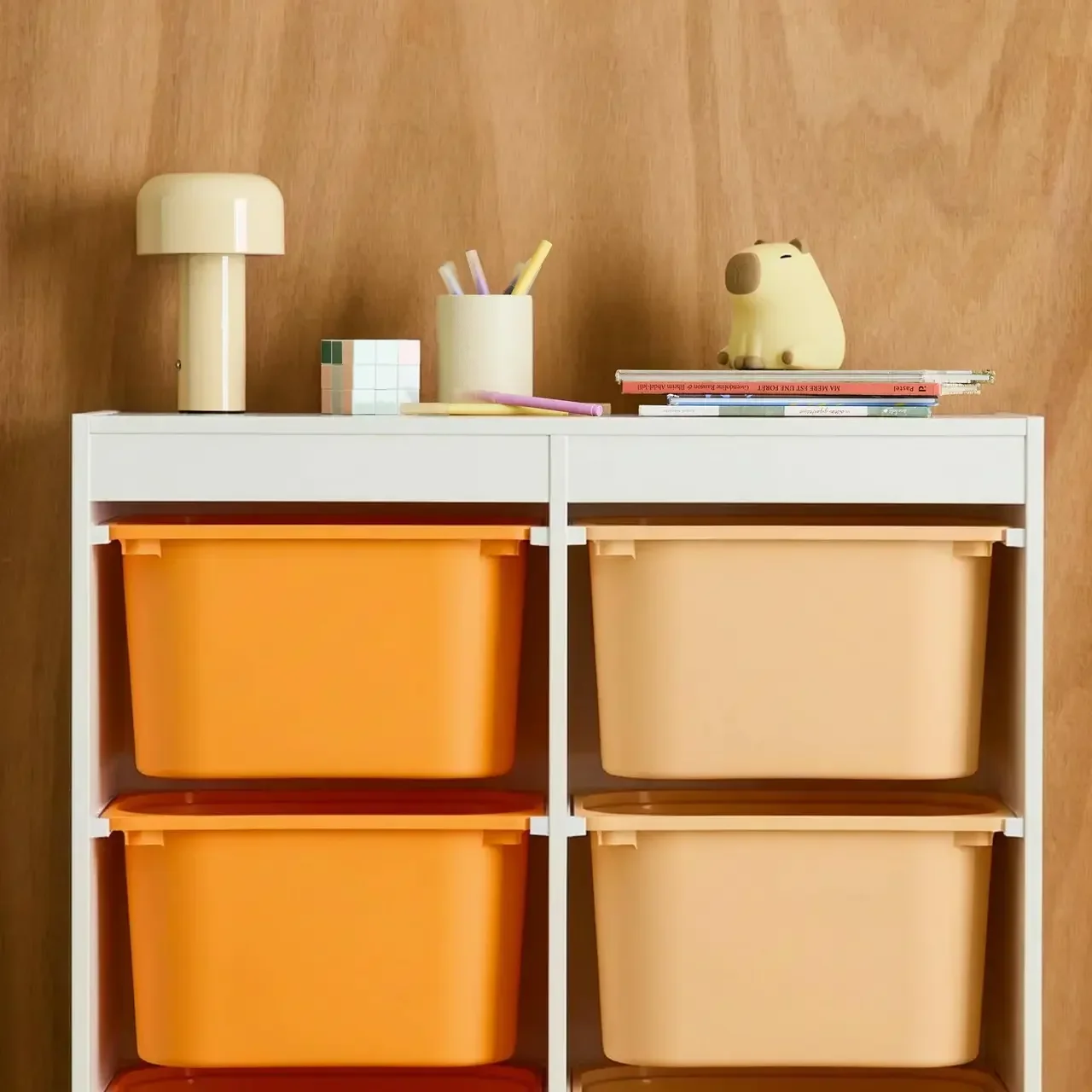 Meuble rangement enfant 6 bacs colorés jouets livres