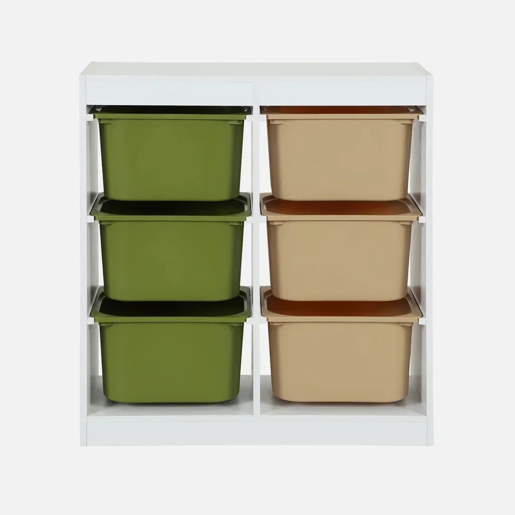 Meuble rangement enfant 6 bacs colorés jouets livres