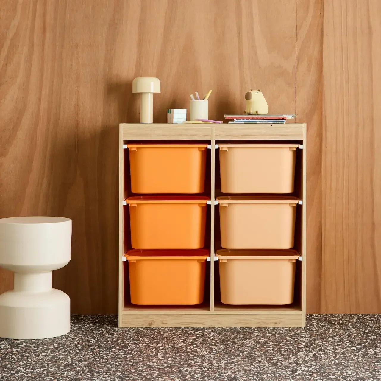Meuble rangement enfant 6 bacs colorés jouets livres