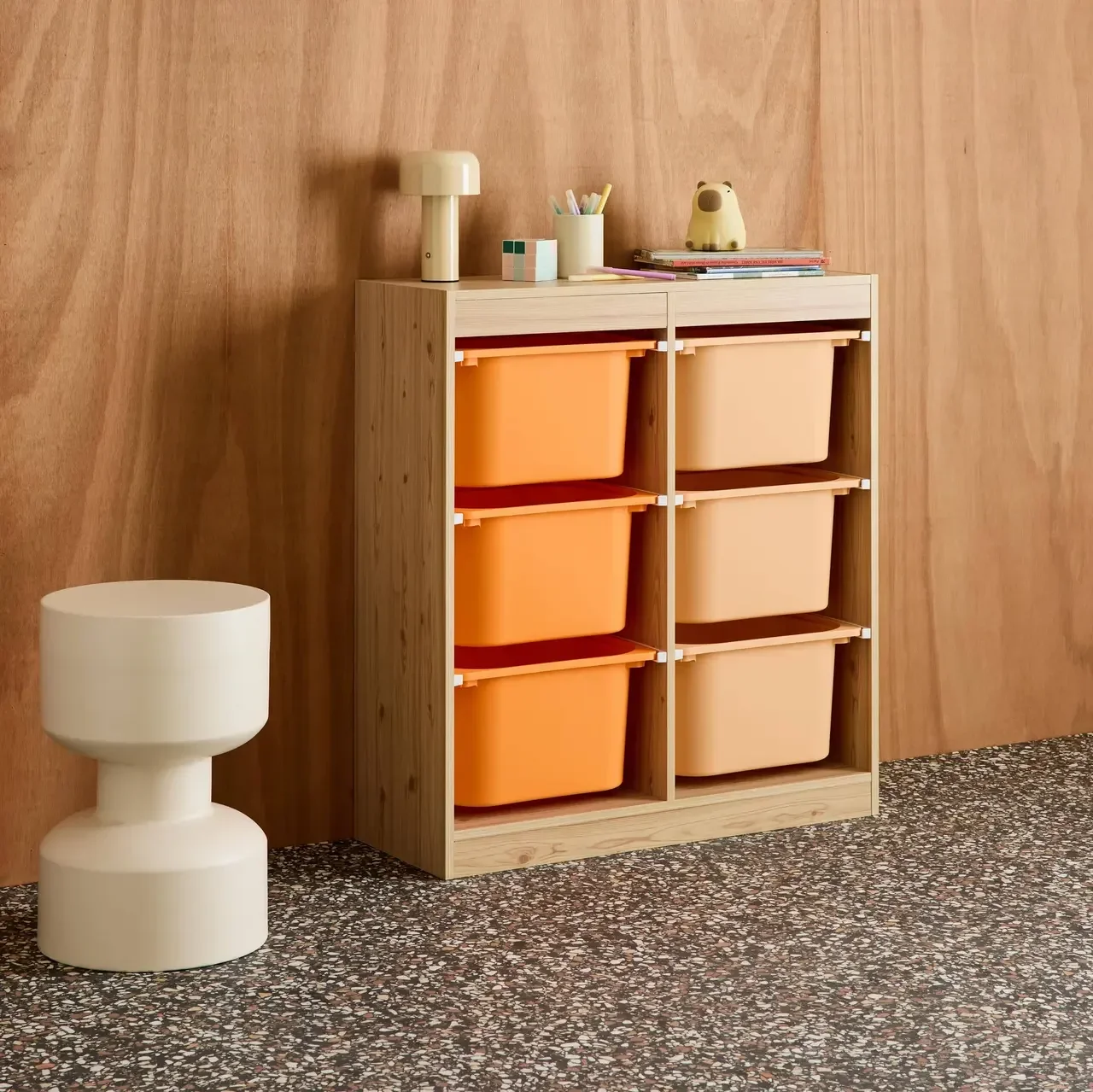 Meuble rangement enfant 6 bacs colorés jouets livres
