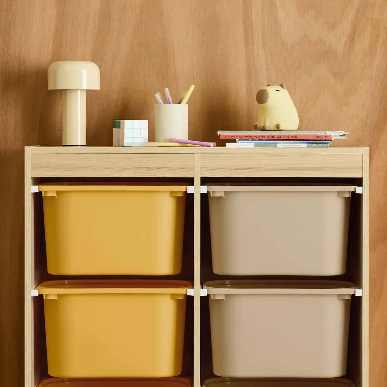 Meuble rangement enfant 6 bacs colorés plastique