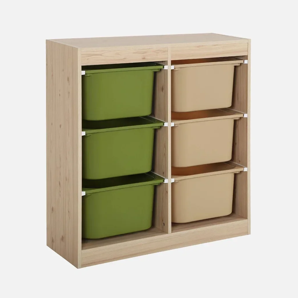 Meuble rangement enfant 6 bacs colorés plastique amovibles