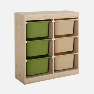 Meuble rangement enfant 6 bacs colorés plastique amovibles