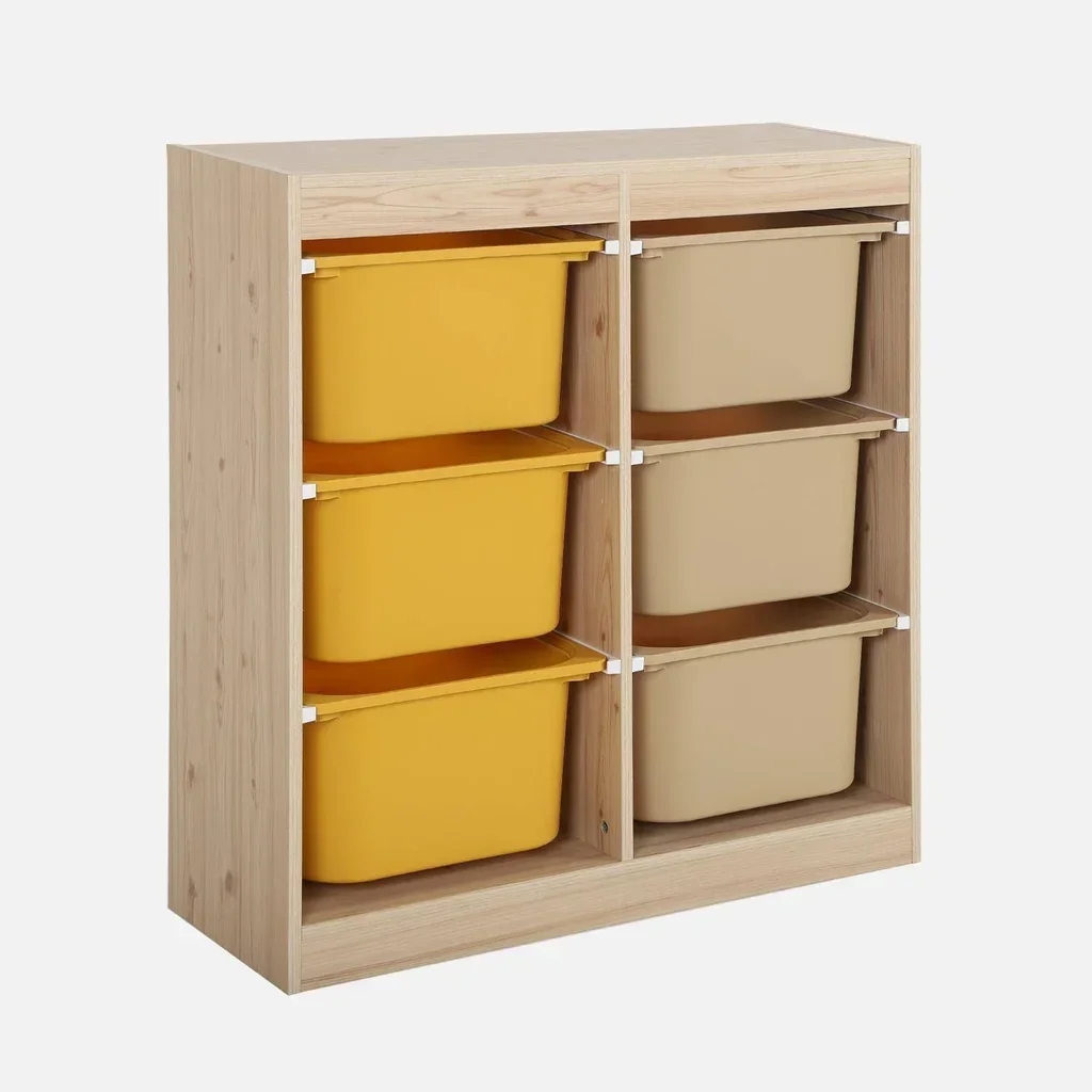Meuble rangement enfant 6 bacs colorés plastique