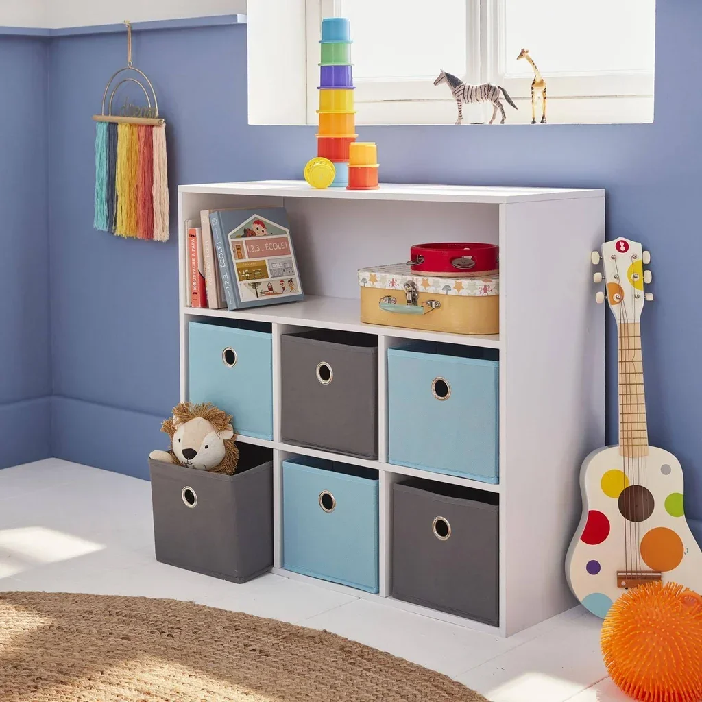 Meuble rangement enfant 6 casiers bleu gris Camille
