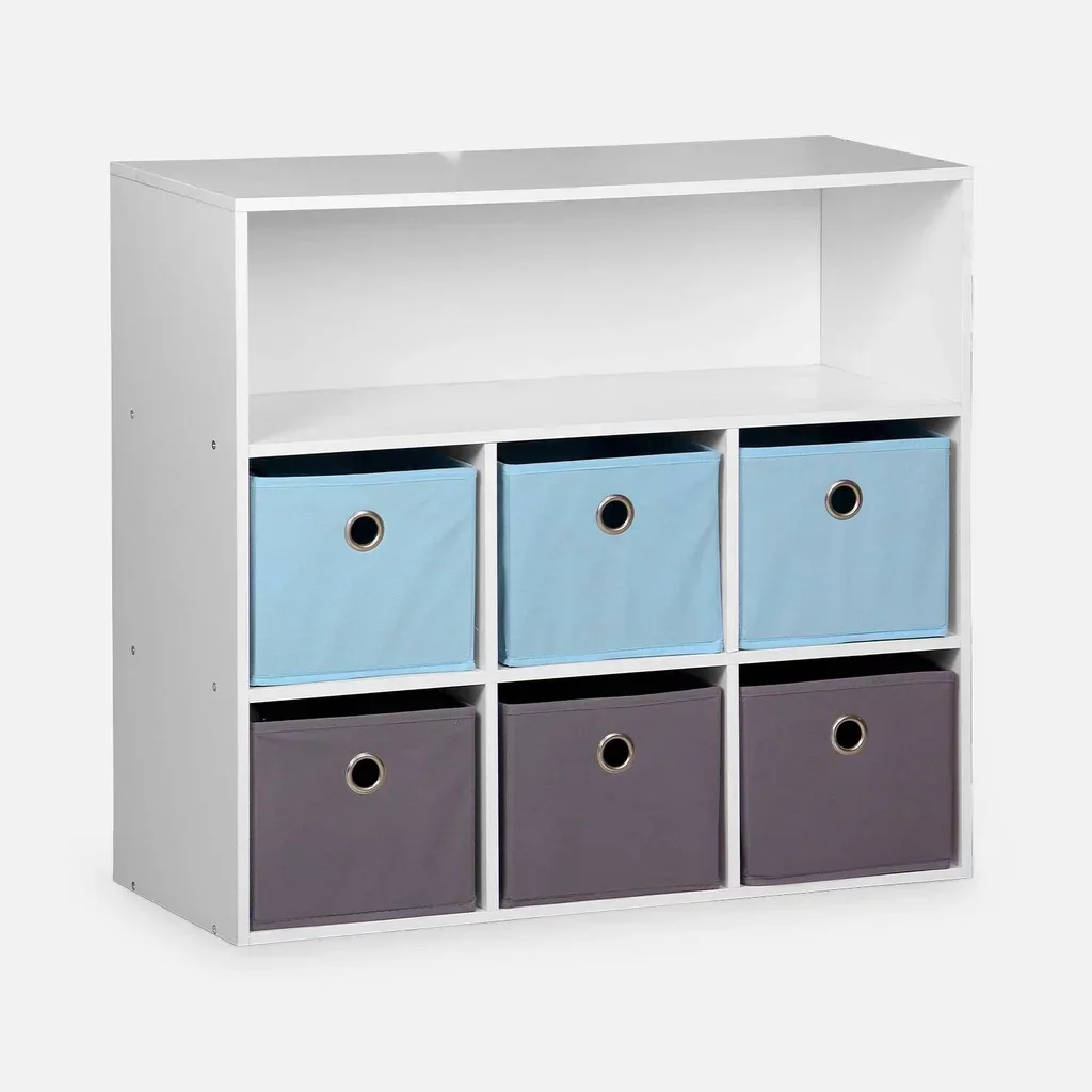 Meuble rangement enfant 6 casiers bleu gris Camille