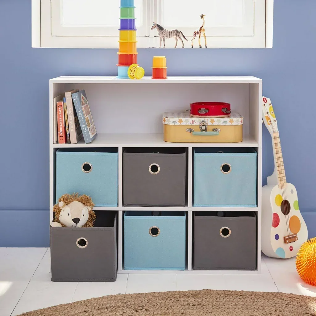 Meuble rangement enfant 6 casiers bleu gris Camille