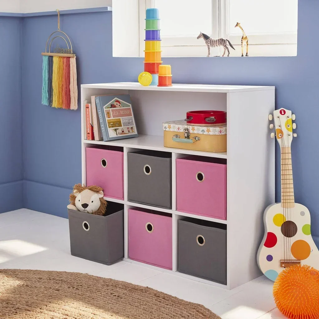 Meuble rangement enfant 6 casiers bleu gris Camille
