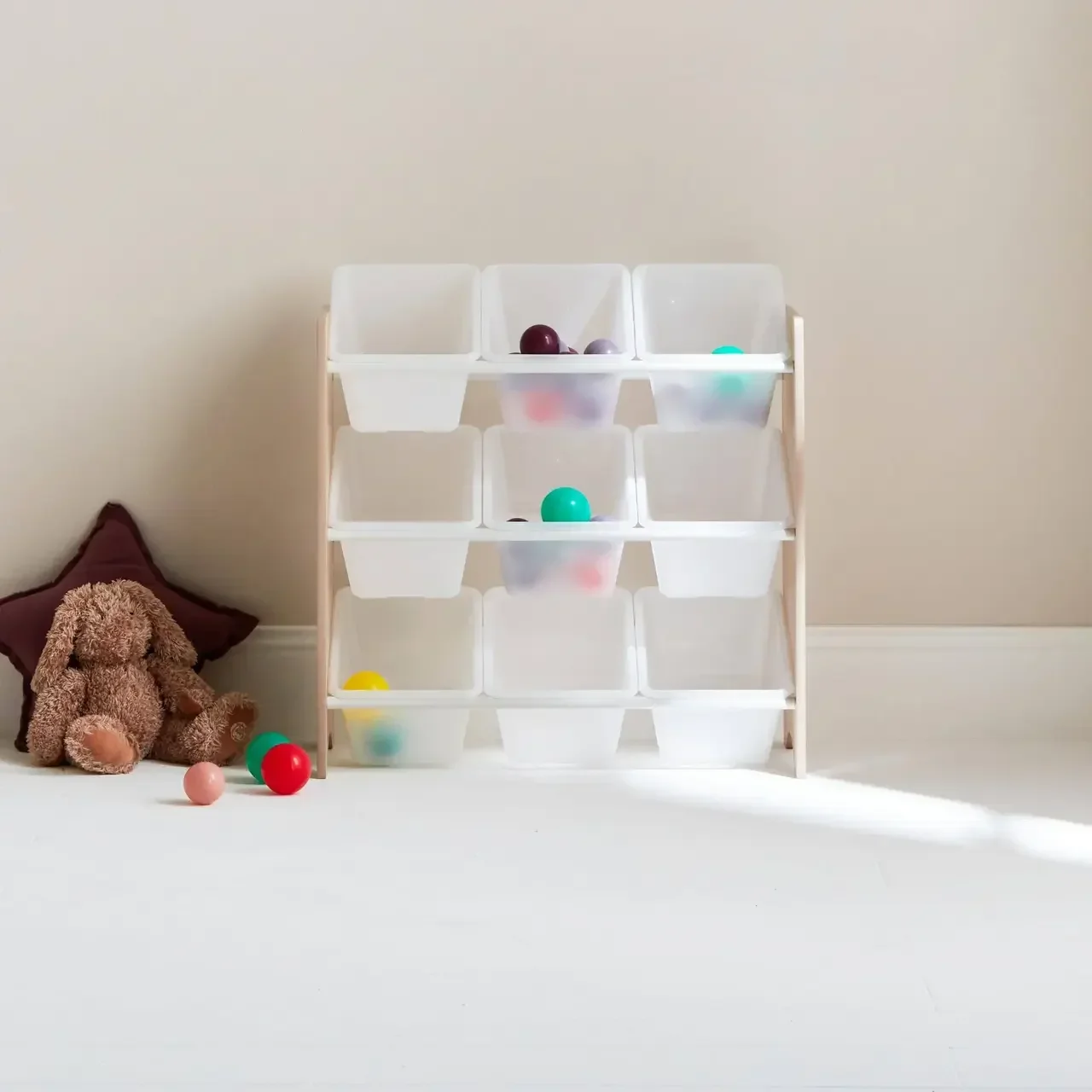 Meuble rangement enfant 9 casiers bois blanc Tobias