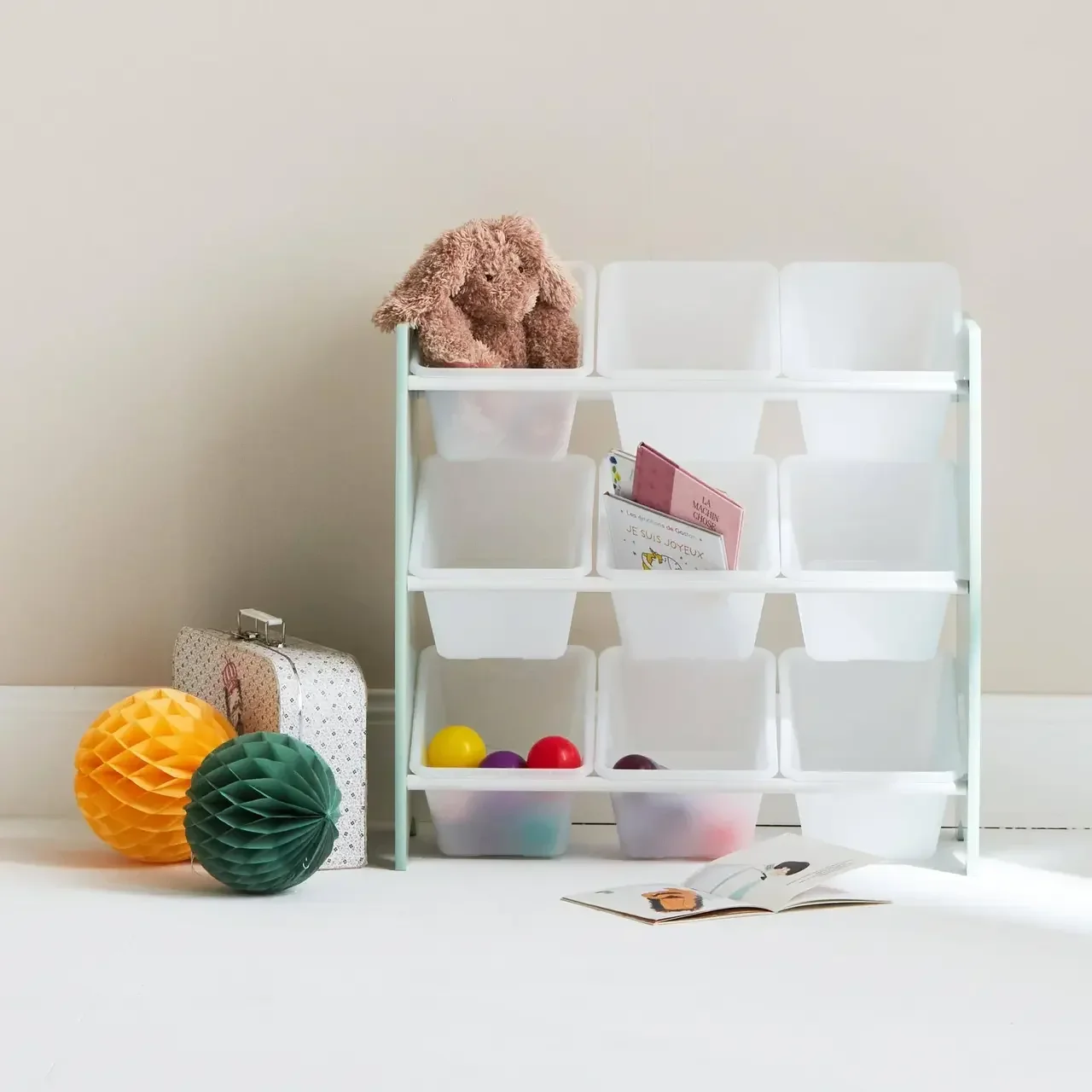 Meuble rangement enfant 9 compartiments bois Tobias