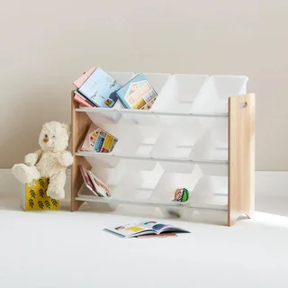 Meuble rangement jouets 12 casiers bois Tobias
