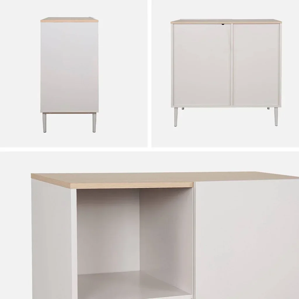 Aparador metal e madeira 80cm 1 porta coleção Ashton arrumação sala