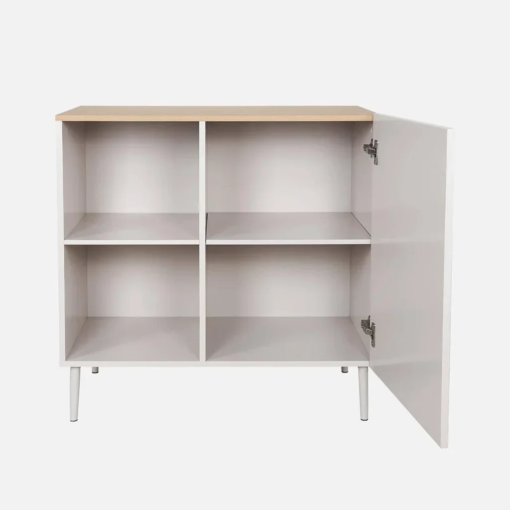 Aparador metal e madeira 80cm 1 porta coleção Ashton arrumação sala