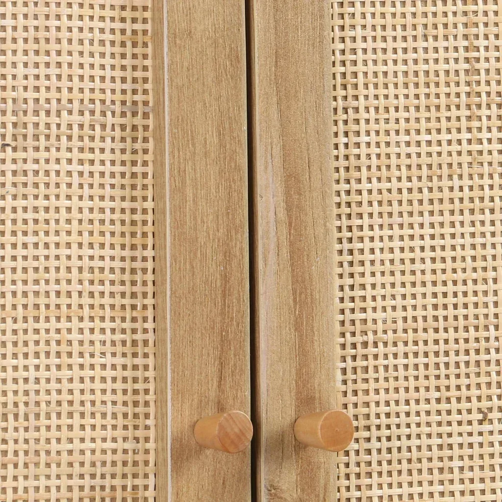 Natural rattan vintage wood toilet storage cabinet