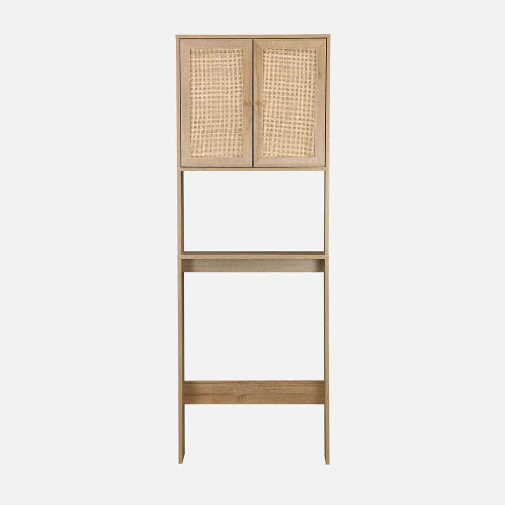 Natural rattan vintage wood toilet storage cabinet