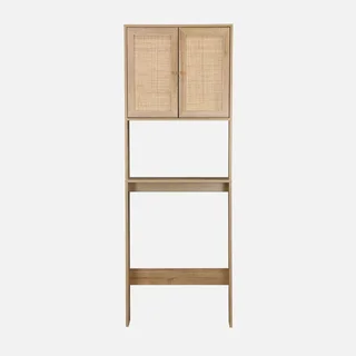 Natural rattan vintage wood toilet storage cabinet