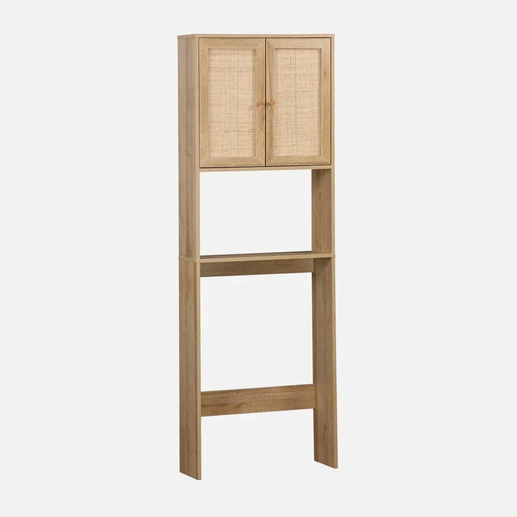 Meuble rangement toilettes cannage naturel bois vintage