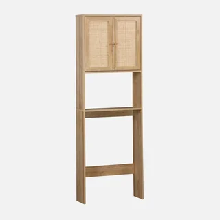 Natural rattan vintage wood toilet storage cabinet