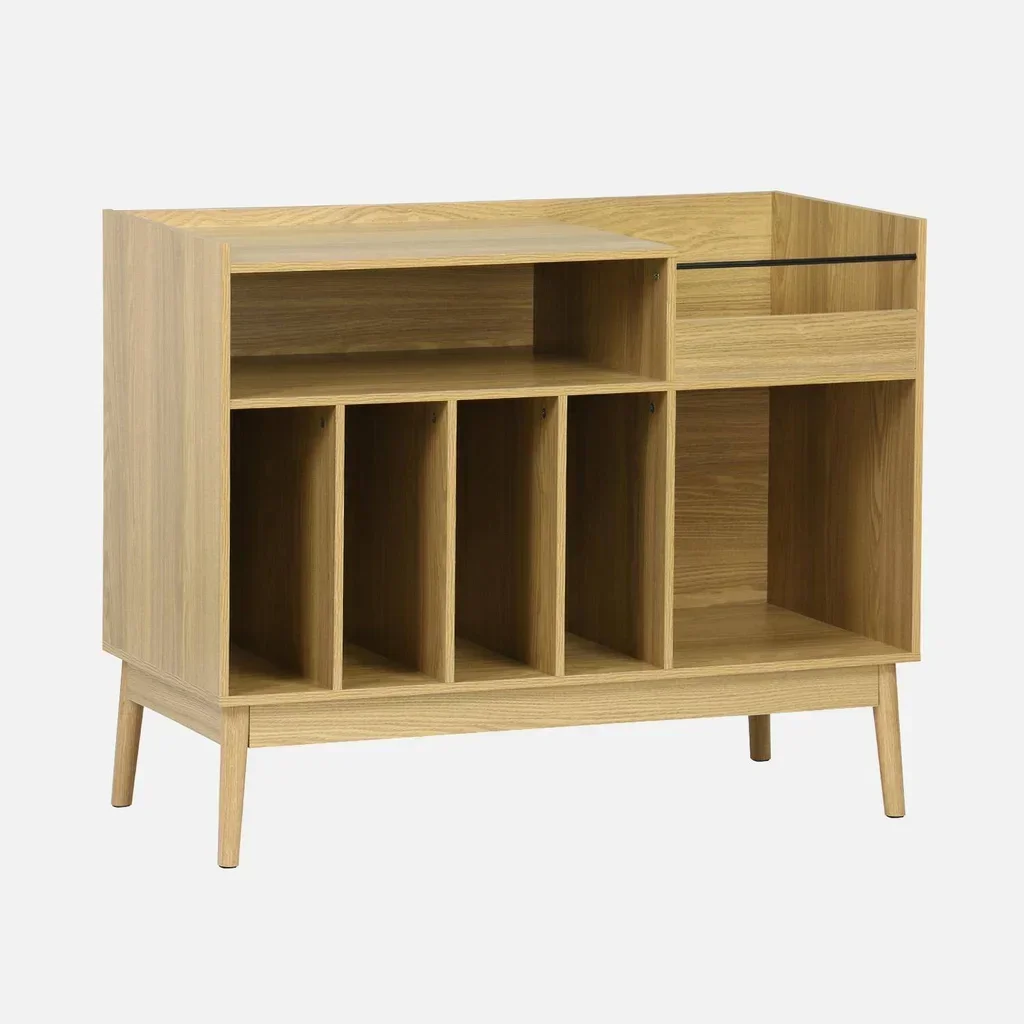 Meuble rangement vinyle vintage bois 100 cm style scandinave