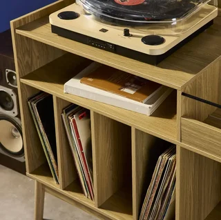 Meuble rangement vinyle vintage bois 100 cm style scandinave