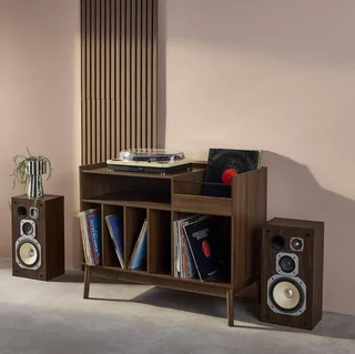 Mueble almacenamiento vinilos vintage madera 100 cm estilo escandinavo