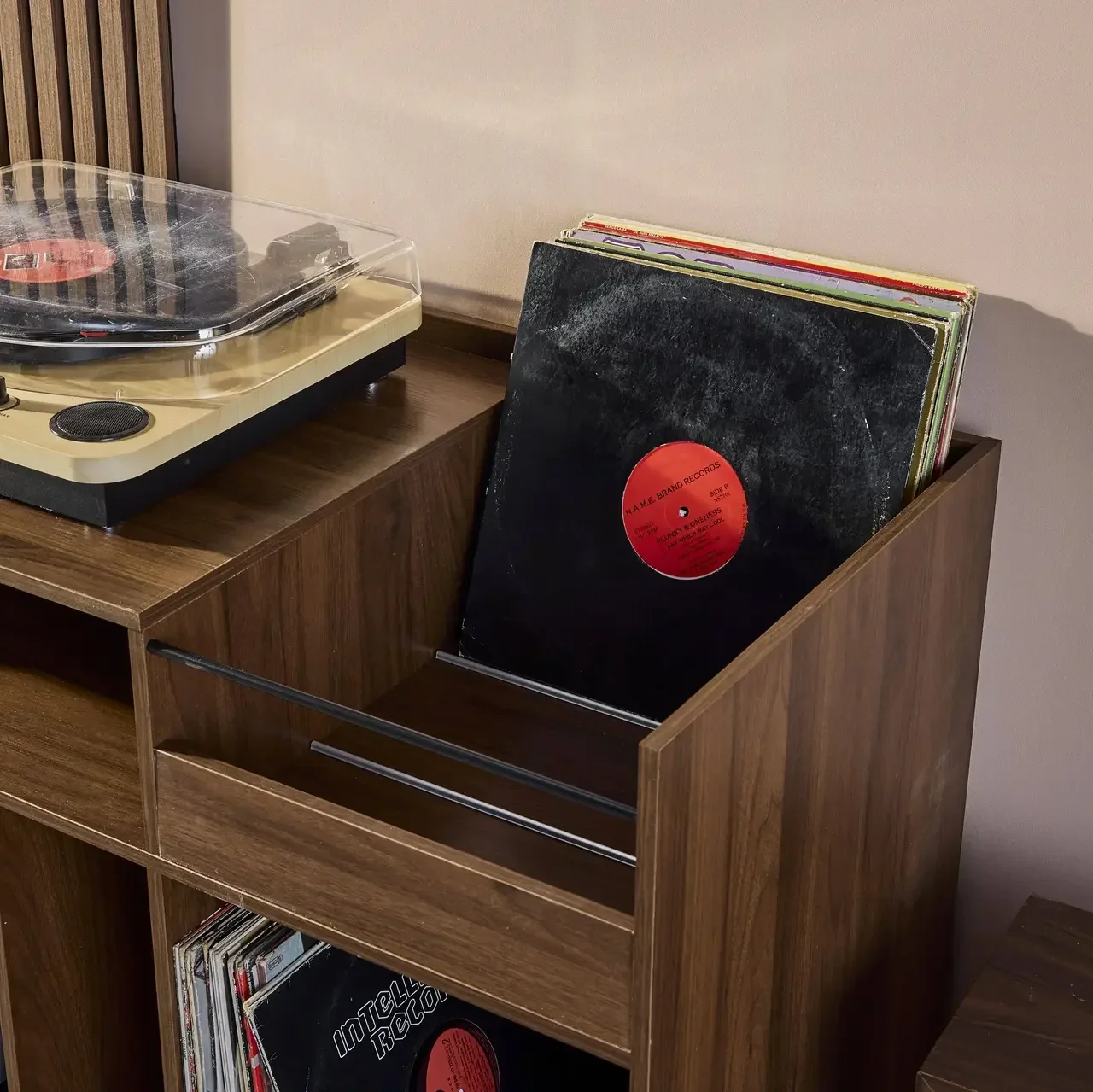 Mueble almacenamiento vinilos vintage madera 100 cm estilo escandinavo